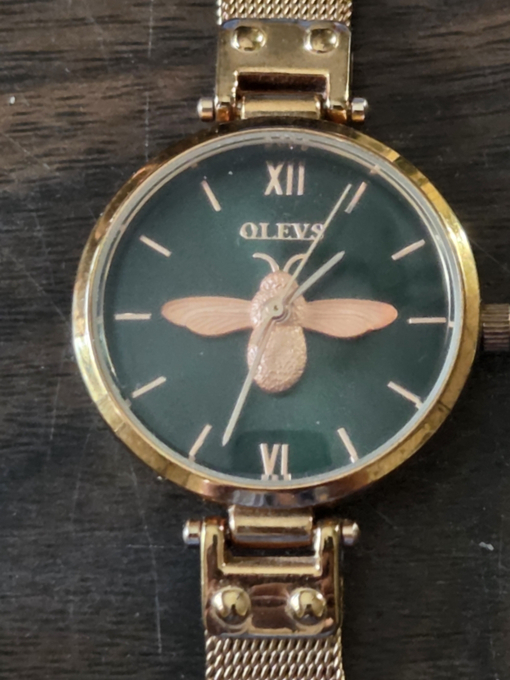 OLEVS Gold Bee Accent Watch with Green Dial